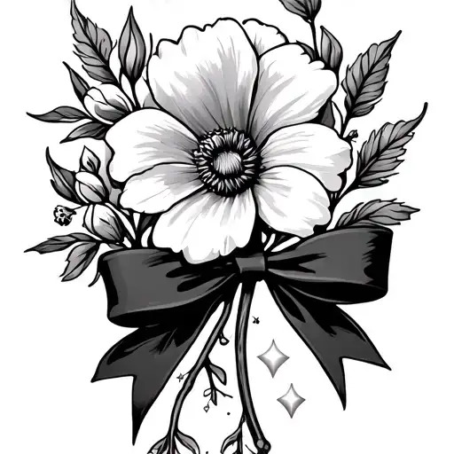 Hawthorne And Gladioulus Flower Intertwined With A Bow With A Couple Sparkles Around It