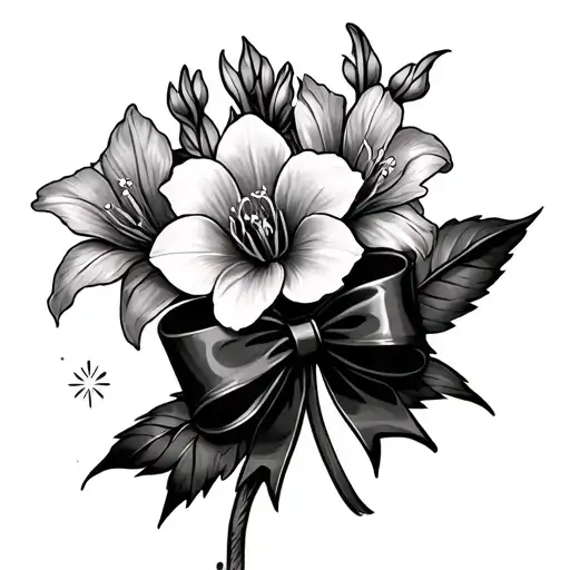 Hawthorne And Gladiolus Flower With A Bow With A Couple Sparkles Around It