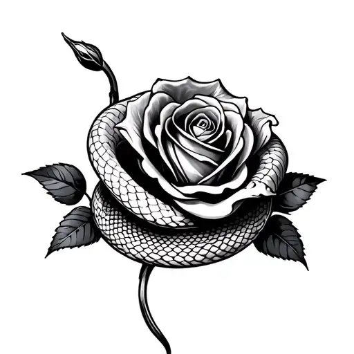 Snake And Rose Intertwined