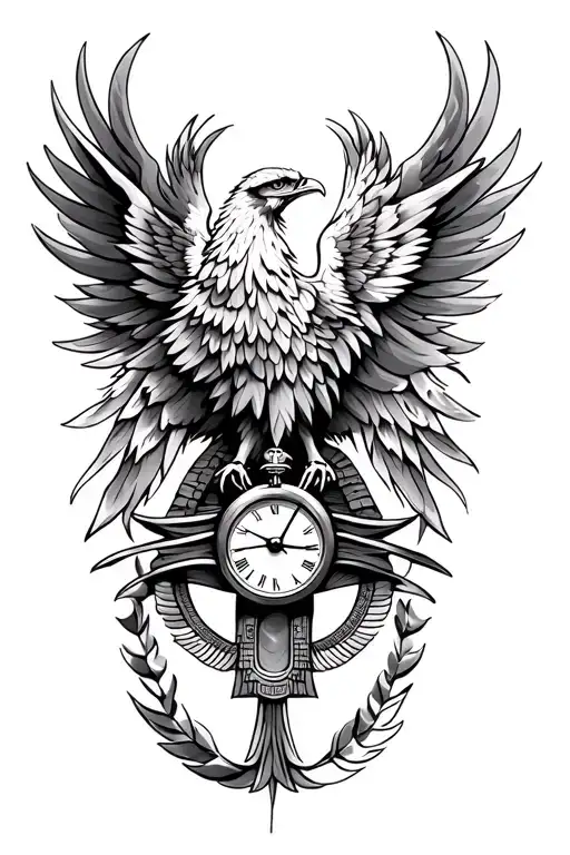 A Phoenix Leg Sleeve With A Clock And The Eye Of Ra