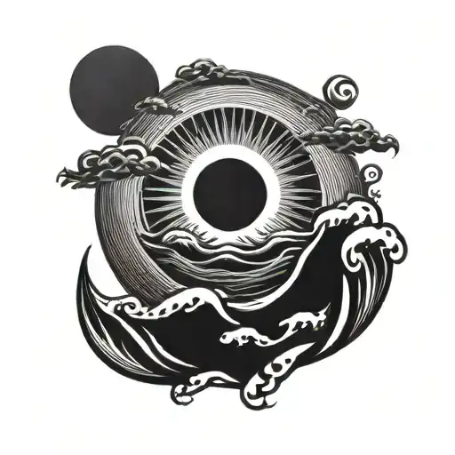 Hippie Sun With Beach Waves Going Over It