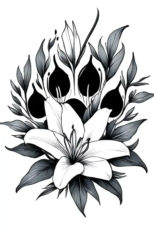 Bear Paw Print Floral Lily Flowers