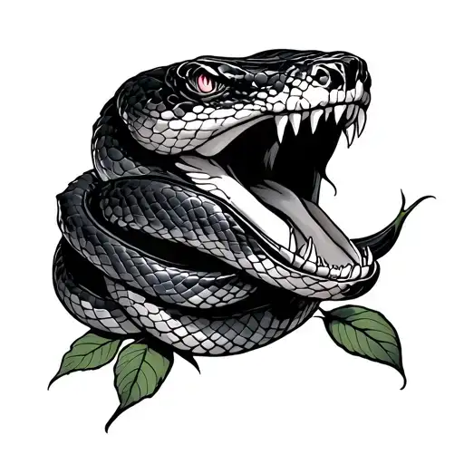 Snake With Open Mouth Around Rose
