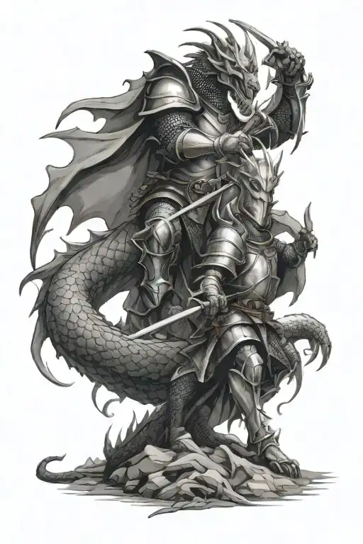 Knight And Wizard Fighting A Dragon