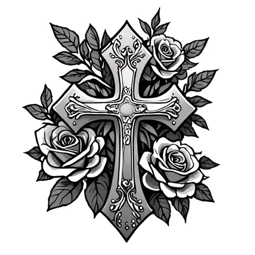 Western Style Tattoos With Cross And Roses