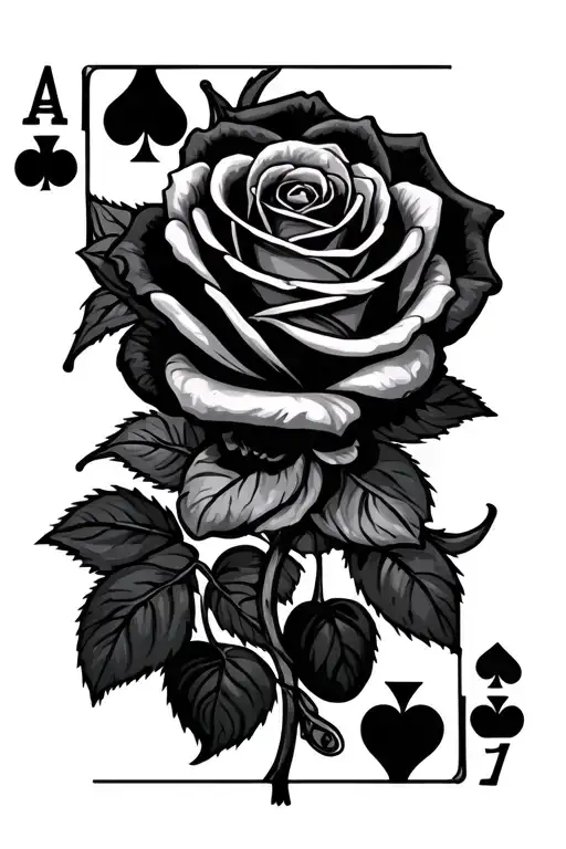 Rose And Black Jack Card Design Featuring