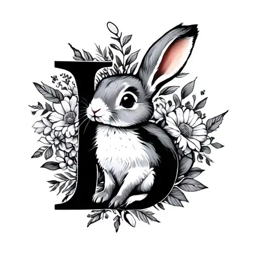 Rabbit With The Letter B With Floral Around The Letter B