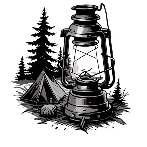 Create A Camping Scene Tattoo Inside A Lantern That's Actually