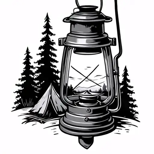 Create A Camping Scene Tattoo Inside A Lantern That's Actually