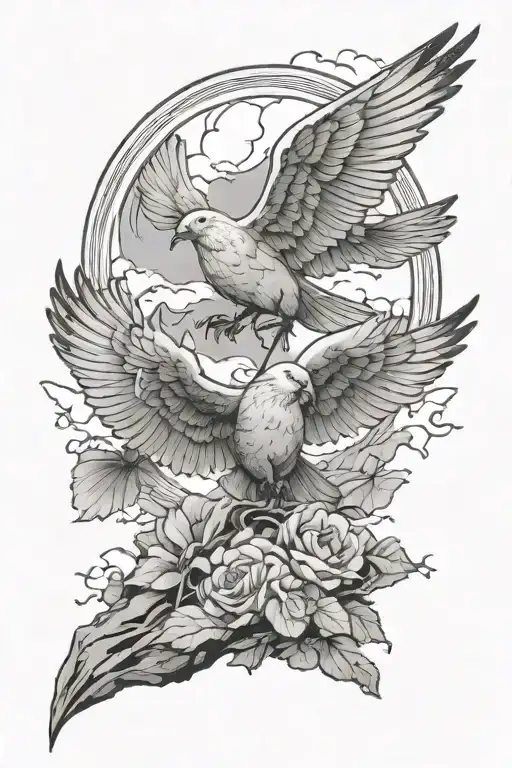 Cross On Mountain Doves Flying Around It