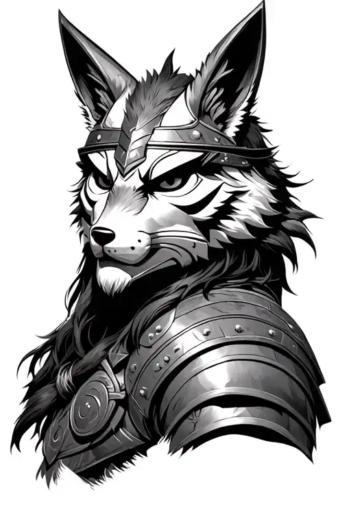 Viking Warrior With A Kitsune Mask On His Shoulder