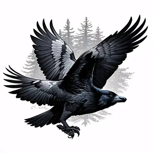 Wolf Forest Ravens Flying