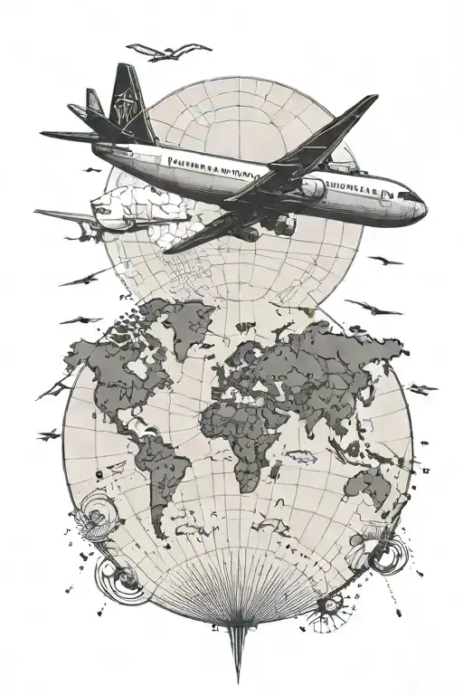 World Map With Plane & Words Destination