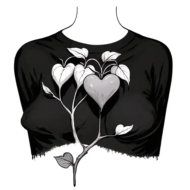 Bleeding Heart Plant With 6 Hand Drawn Hearts Instead Of Blossoms Laying Along The Clavicle