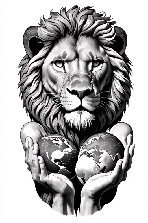 Lion Atlas With Human Body Holding Up The World