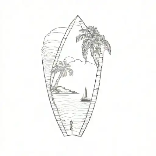 A Surfboard And Palm Tree