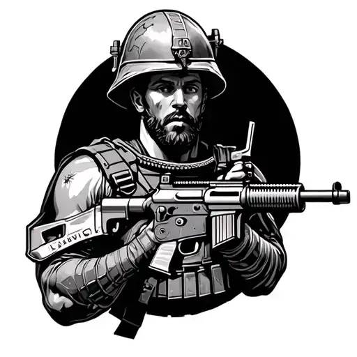 God Protecting Solider Holding Assault Rifle