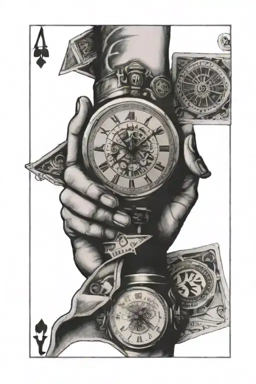 Hand With Watch On Wrist Holding 4 Fanned Out Cards