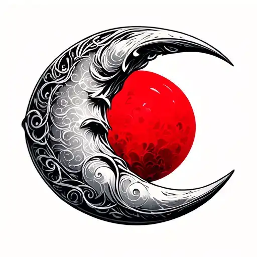 Silver Crescent With The Connected Ends In The Upper Left Corner And Red Likoris Below