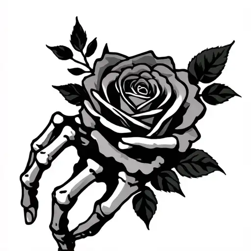 Skeleton Hand Tattoo With Rose In Middle