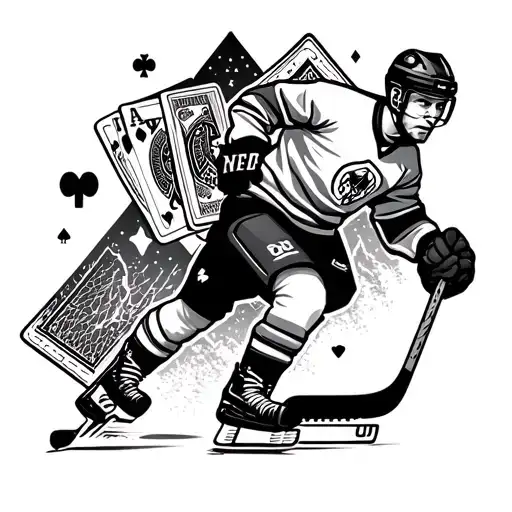 Hockey With Mountains And Playing Cards