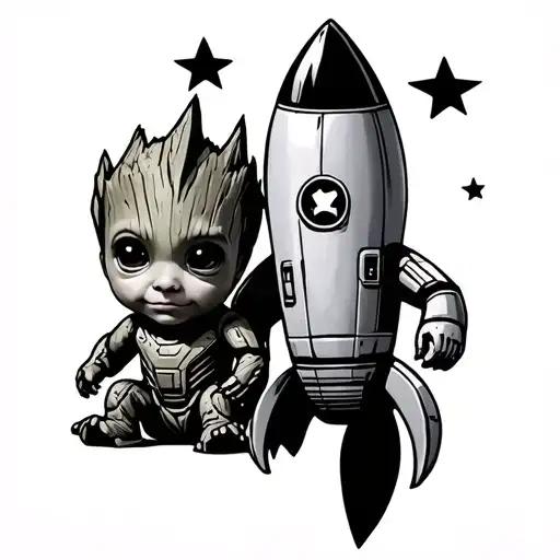 Baby Groot And Rocket With Stars
