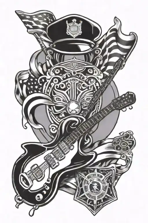 Music And A Racing Flag Intertwined With A Police Badge