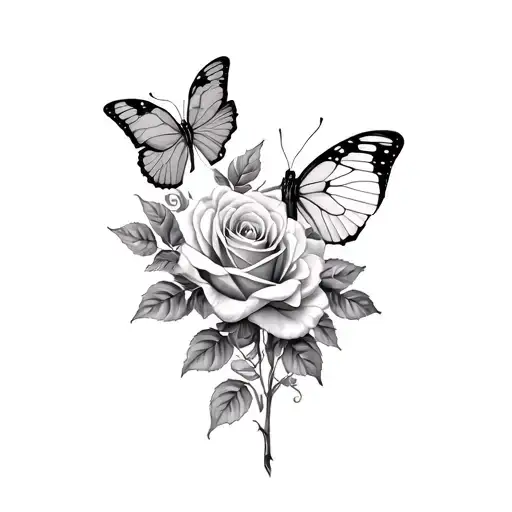 Roses Leaves And Butterfly