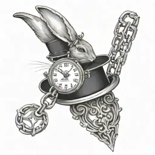 A Rabbit In A Hat Holds A Watch On A Chain