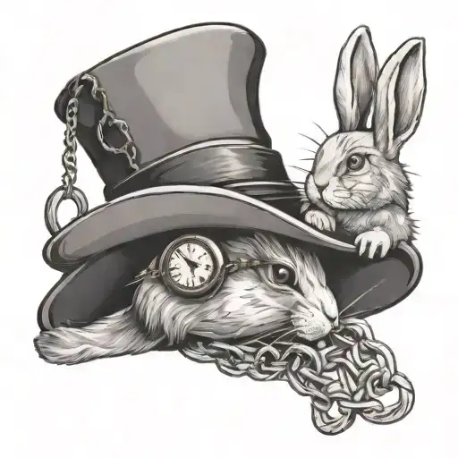 A Rabbit In A Hat Holds A Watch On A Chain