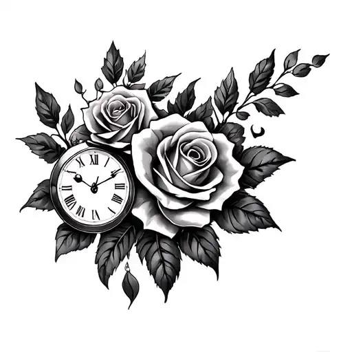 Memorial Roses And Clocks On Forearm