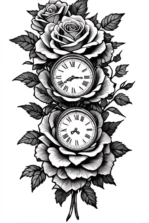 Memorial Roses And Clocks On Forearm