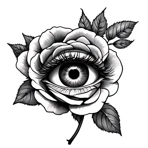 All Seeing Eye Outline Set In Front Of 2 Pretty Roses