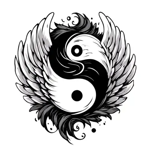 Ying Yang Symbol With A Angel Wings Spread Wide