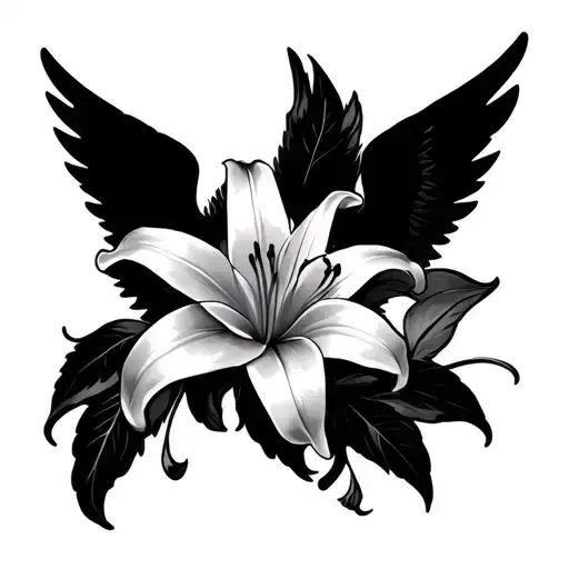 Lillies Black With Angel Wings