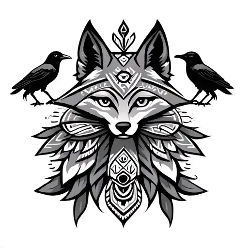 A Navajo Totem With A Fox A Crow And A Bee