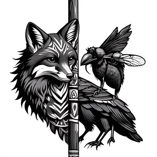 A Navajo Totem Pole Of A Fox A Crow And A Bee