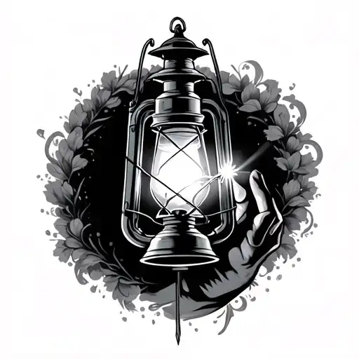 Hand Holding Lantern Shining Light