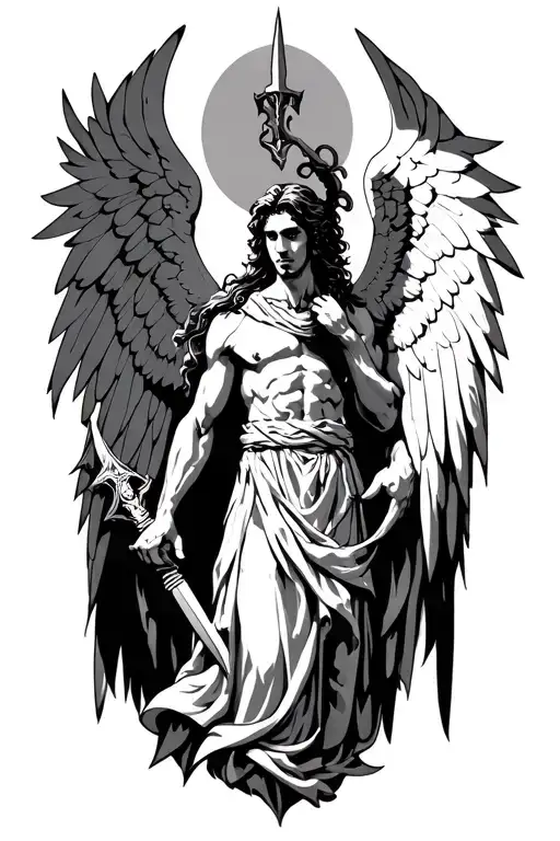 Archangel Micheal Made Outif 44 And 22 And Stabbing Smth That Represents Lust