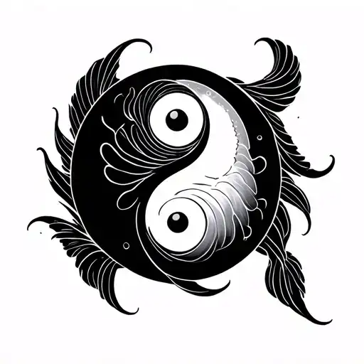 Pisces Yin Yang Symbol Negative Color