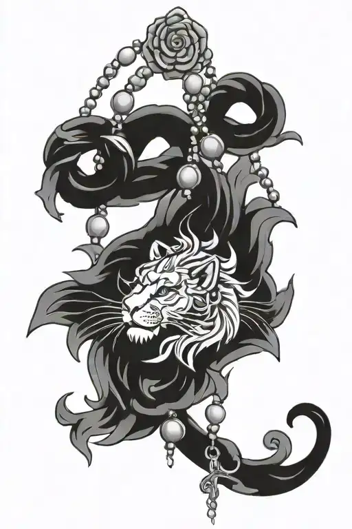 Lion Head Koi Fish Rose Cross Rosary Beads