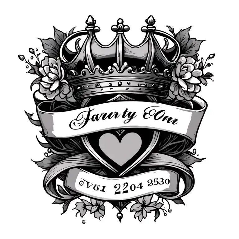 Infinty Symbol With A Name And Birthdate Incorporated With A Heart And Crown