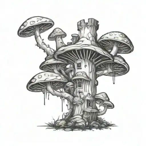 Mushrooms Grow From The Stump And They Turn Into A Castle