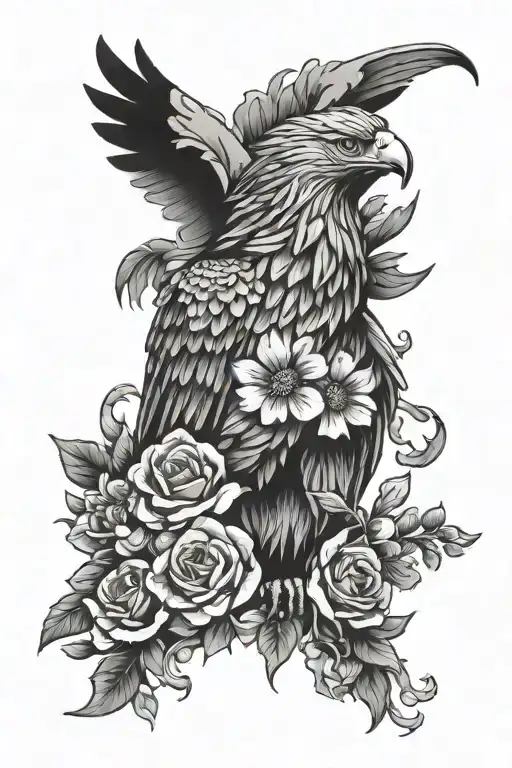 Albanian Eagle With Flowers Surrounding