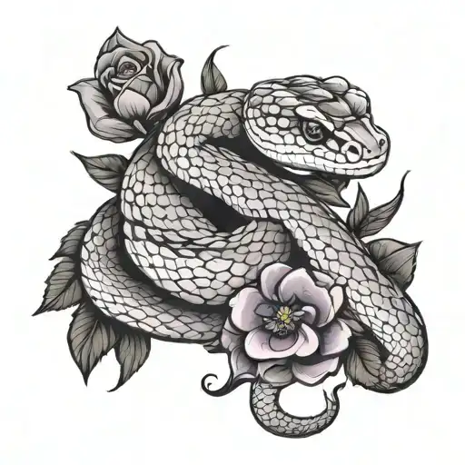 Snake With Purple Flower Bouquet