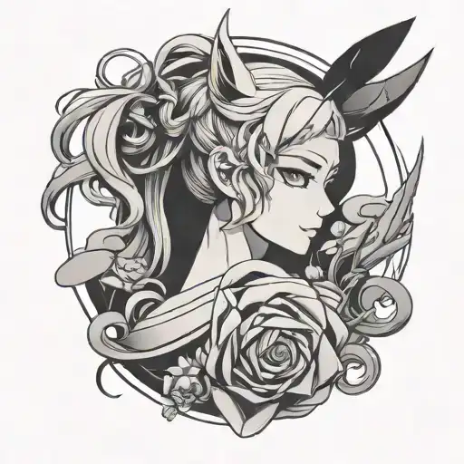 Minimal Anime Inspired Tattoo Design Featuring