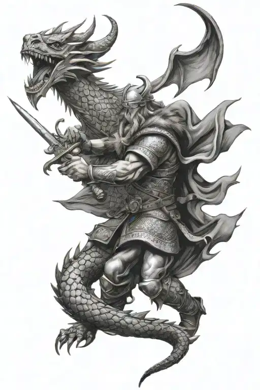 Viking Warrior Battling A Dragon