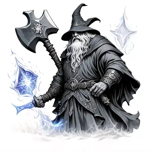Wizard With Large War Hammer And Magic