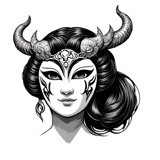 Princesses Leia As A Japanese Giesha Oni Mask Black And Grey