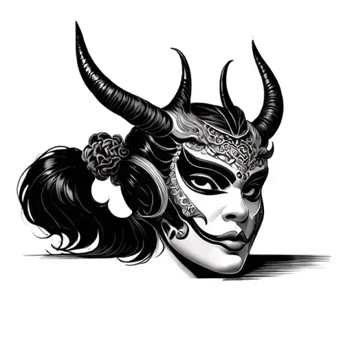 Princesses Leia As A Japanese Giesha Oni Mask Black And Grey